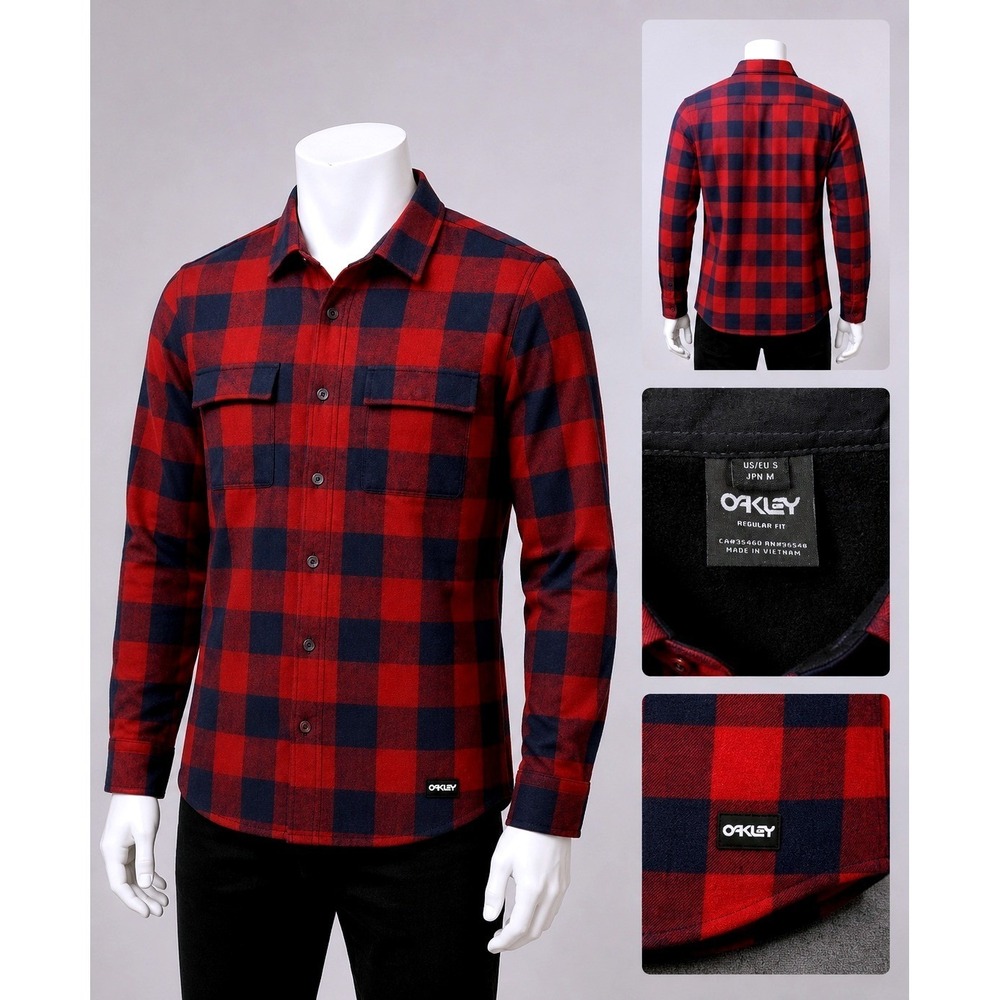Oakley Bear Cozy Flannel Mens Small Red Fathom Check NEW FOA402577 Buffalo Plaid